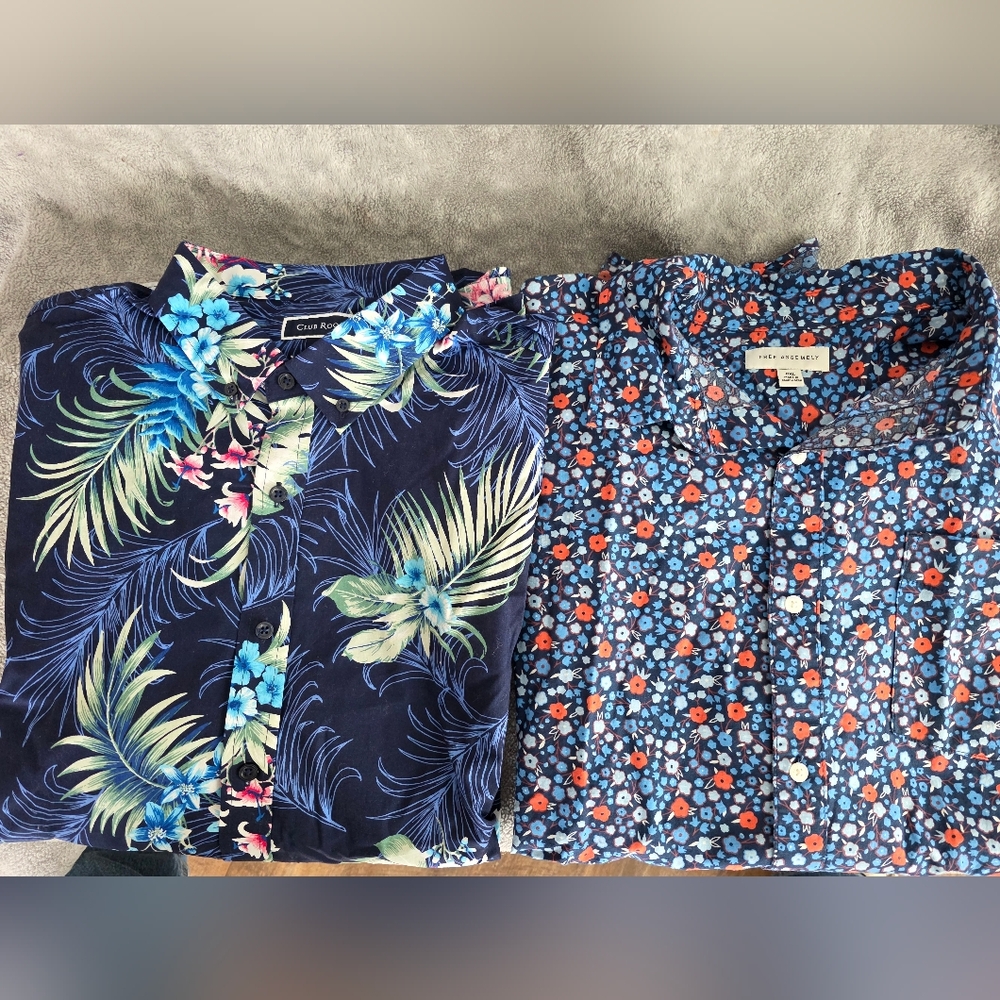 Floral Patterned Men's Shirts XXL Hawaain Shirt Resort Button Down Cotton Blend